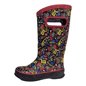 Bogs Kids Rainboots Black Red Construction Dump Trucks Toddler Boys Size 10